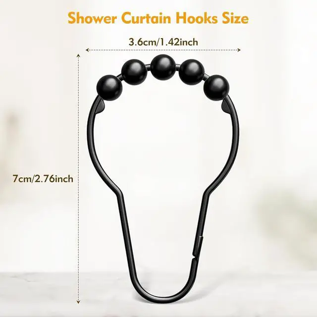 Alt view image 2 of 7 - 12 PCS Shower Curtain Hooks, Practical Black Shower Curtain Hooks