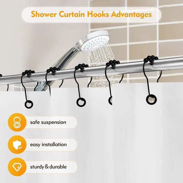 Alt view image 4 of 7 - 12 PCS Shower Curtain Hooks, Practical Black Shower Curtain Hooks