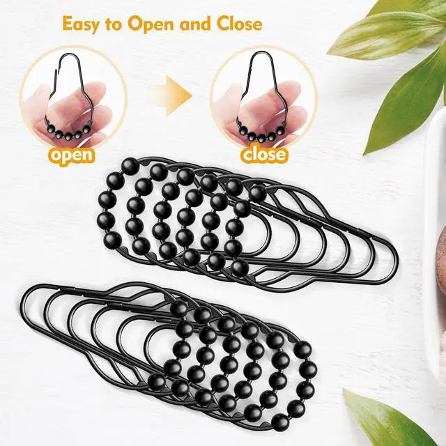 Alt view image 5 of 7 - 12 PCS Shower Curtain Hooks, Practical Black Shower Curtain Hooks