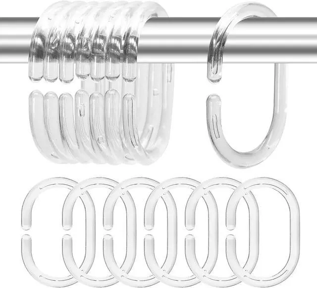 Main image of Plastic Shower Curtain Rings Hooks for Bathroom Shower Window Rod (Clear 24 Pack)