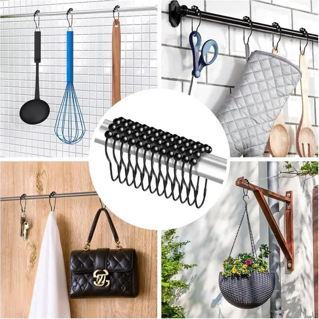 Alt view image 7 of 7 - 12 PCS Shower Curtain Hooks, Practical Black Shower Curtain Hooks