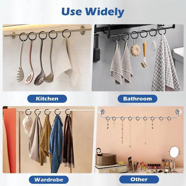 Alt view image 6 of 7 - Kutesna 24PCS Shower Curtain Hooks,Black Shower Curtain Rings