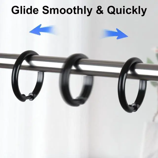 Alt view image 3 of 7 - Kutesna 24PCS Shower Curtain Hooks,Black Shower Curtain Rings