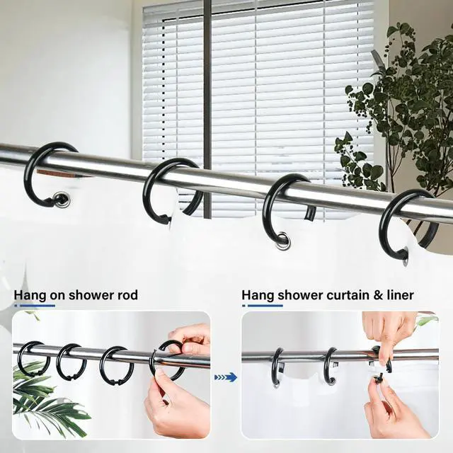 Alt view image 5 of 7 - Kutesna 24PCS Shower Curtain Hooks,Black Shower Curtain Rings