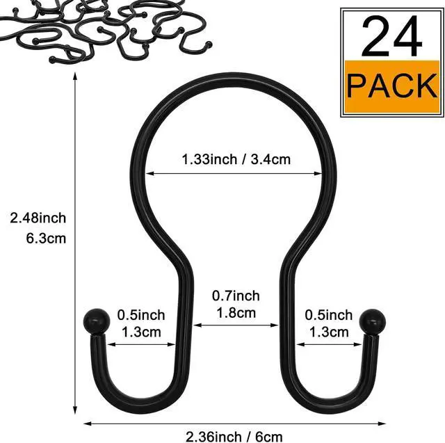 Alt view image 3 of 7 - Double Shower Curtain Hooks Rings,24 Pcs Rustproof Metal Shower Hooks for Shower Curtain,Glide Smoothly Double Shower Rings for Curtain,Shower Curtain Hangers Rings for Bathroom Shower Rod(Black)