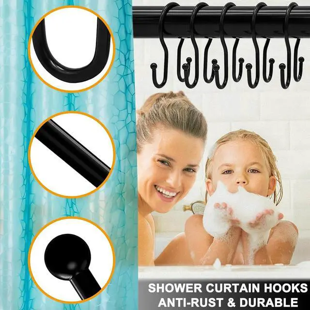 Alt view image 4 of 7 - Double Shower Curtain Hooks Rings,24 Pcs Rustproof Metal Shower Hooks for Shower Curtain,Glide Smoothly Double Shower Rings for Curtain,Shower Curtain Hangers Rings for Bathroom Shower Rod(Black)