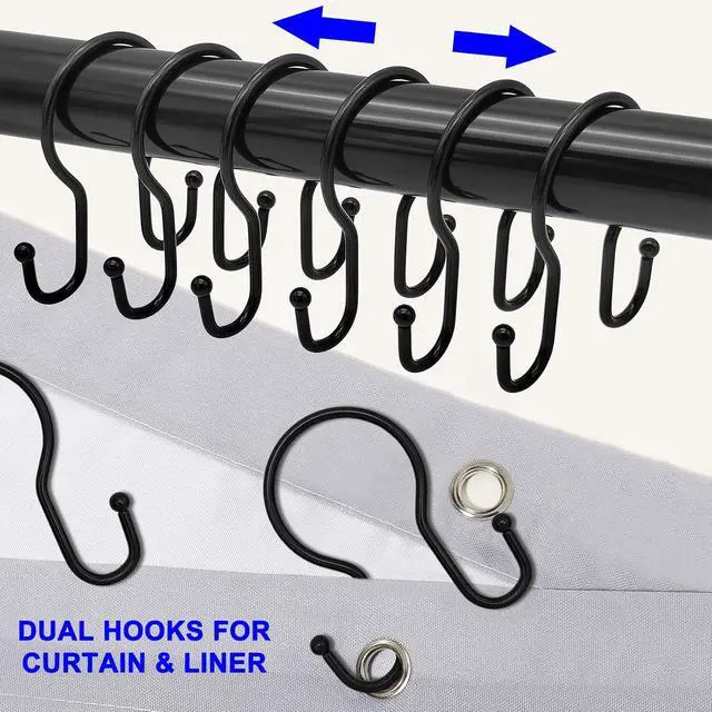 Alt view image 5 of 7 - Double Shower Curtain Hooks Rings,24 Pcs Rustproof Metal Shower Hooks for Shower Curtain,Glide Smoothly Double Shower Rings for Curtain,Shower Curtain Hangers Rings for Bathroom Shower Rod(Black)