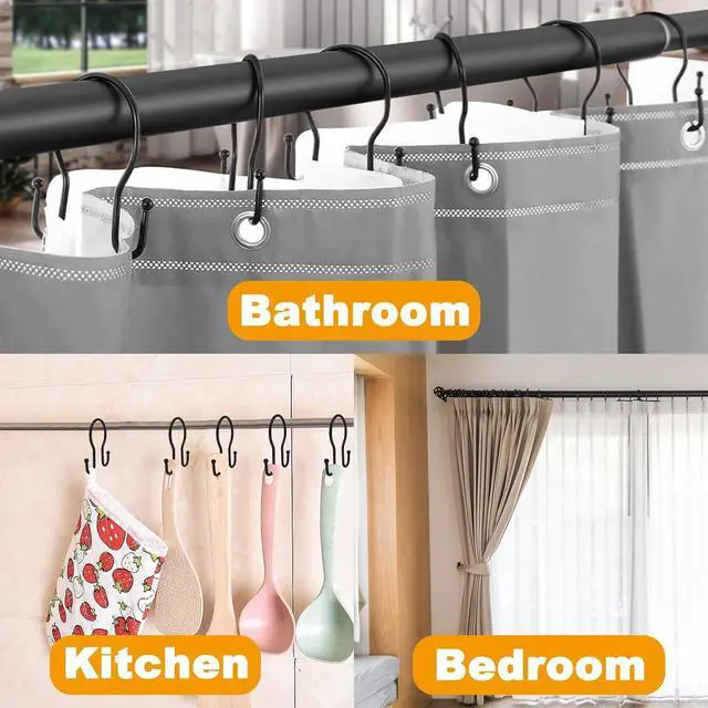 Alt view image 7 of 7 - Double Shower Curtain Hooks Rings,24 Pcs Rustproof Metal Shower Hooks for Shower Curtain,Glide Smoothly Double Shower Rings for Curtain,Shower Curtain Hangers Rings for Bathroom Shower Rod(Black)