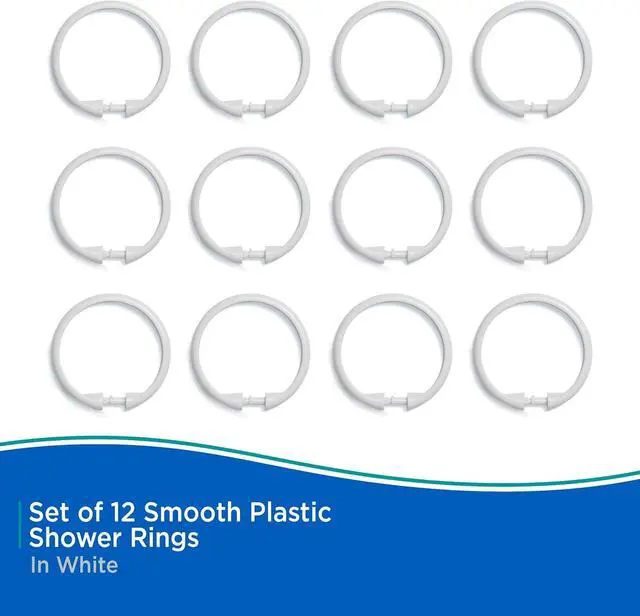 Alt view image 3 of 7 - Kenney KN61217 Rust-Proof Smooth Plastic Shower Curtain Rings for Shower Curtain and Standard Shower Curtain Rod, Bathroom Use, Easy to Snap Closure, Easy to Install, Set of 12, White
