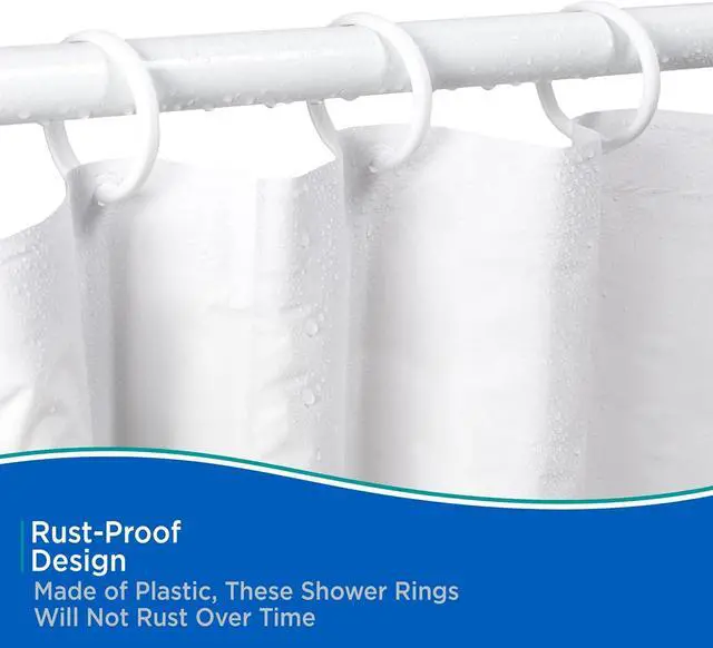 Alt view image 5 of 7 - Kenney KN61217 Rust-Proof Smooth Plastic Shower Curtain Rings for Shower Curtain and Standard Shower Curtain Rod, Bathroom Use, Easy to Snap Closure, Easy to Install, Set of 12, White