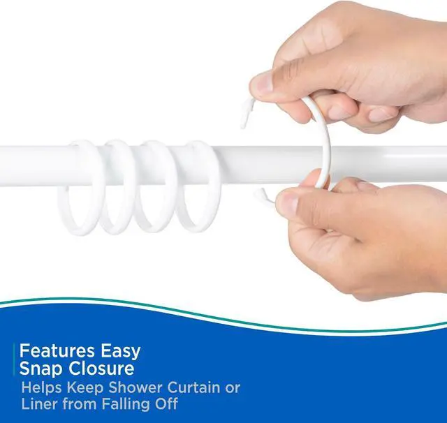 Alt view image 6 of 7 - Kenney KN61217 Rust-Proof Smooth Plastic Shower Curtain Rings for Shower Curtain and Standard Shower Curtain Rod, Bathroom Use, Easy to Snap Closure, Easy to Install, Set of 12, White