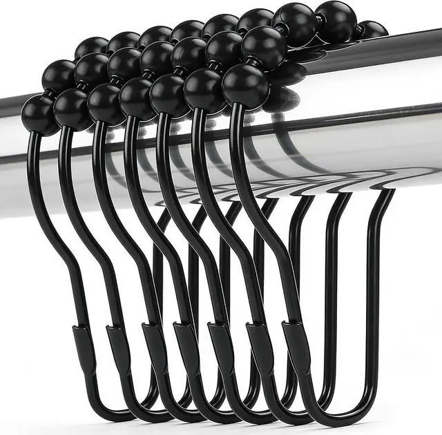 Main image of Shower Curtain Hooks Rings, Rustproof Metal Shower Curtain Rings for Bathroom Shower Rods Curtains - Set of 12, Matte Black