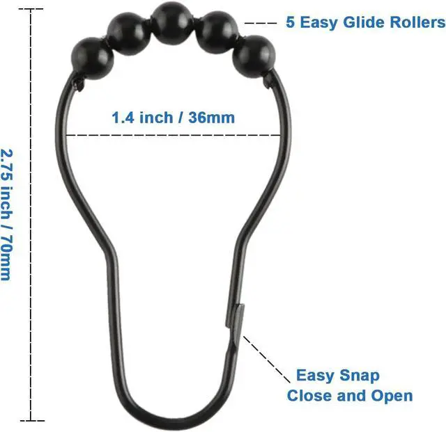 Alt view image 2 of 7 - Shower Curtain Hooks Rings, Rustproof Metal Shower Curtain Rings for Bathroom Shower Rods Curtains - Set of 12, Matte Black