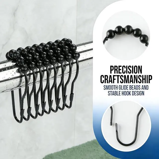 Alt view image 5 of 7 - Shower Curtain Hooks Rings, Rustproof Metal Shower Curtain Rings for Bathroom Shower Rods Curtains - Set of 12, Matte Black