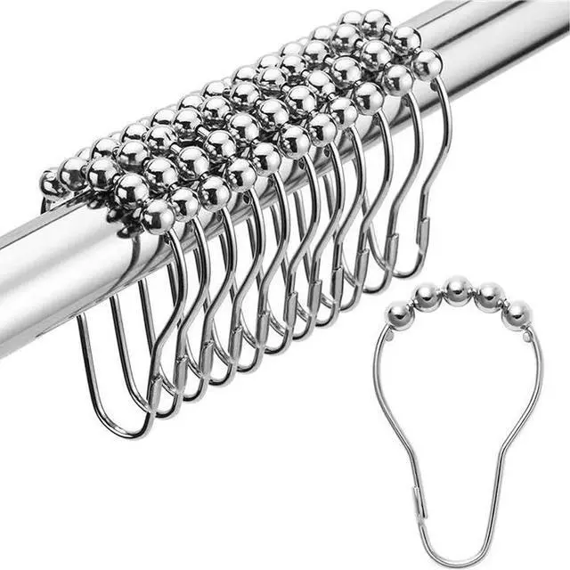 Main image of Shower Curtain Hooks, Decorative Rust Proof Stainless Steel Shower Curtain Hooks for Bathroom Shower Rods Set of 12, Polished Nickel (Chrome12pcs)