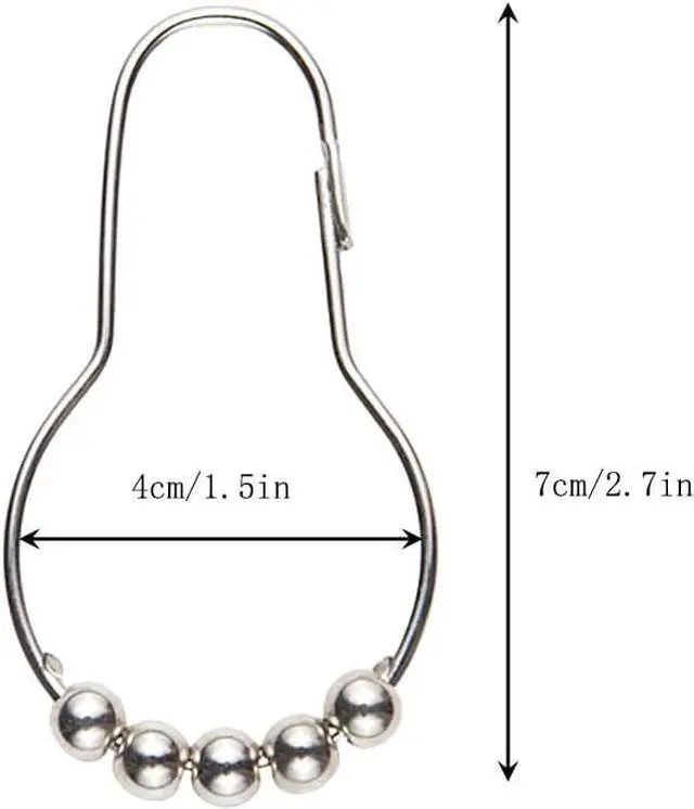 Alt view image 2 of 7 - Shower Curtain Hooks, Decorative Rust Proof Stainless Steel Shower Curtain Hooks for Bathroom Shower Rods Set of 12, Polished Nickel (Chrome12pcs)