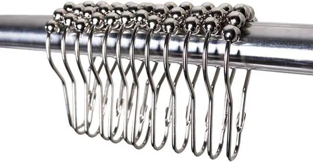 Alt view image 6 of 7 - Shower Curtain Hooks, Decorative Rust Proof Stainless Steel Shower Curtain Hooks for Bathroom Shower Rods Set of 12, Polished Nickel (Chrome12pcs)