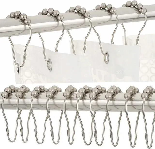 Alt view image 5 of 7 - Shower Curtain Hooks, Decorative Rust Proof Stainless Steel Shower Curtain Hooks for Bathroom Shower Rods Set of 12, Polished Nickel (Chrome12pcs)
