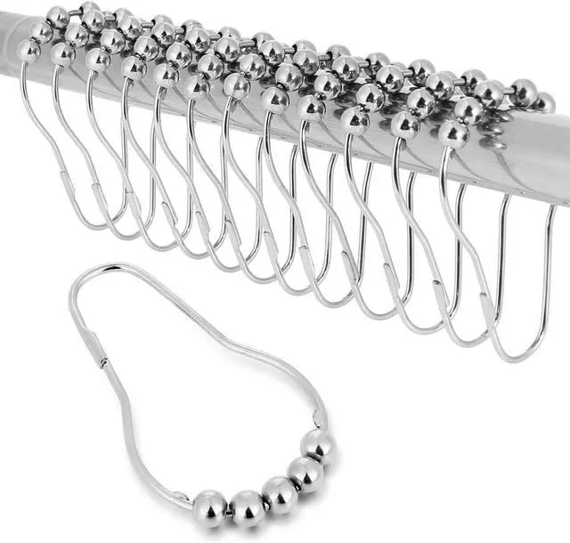 Main image of Shower Curtain Hooks Rings for Bathroom - 12 Pcs Stainless Steel (Silver Pear-Shape)