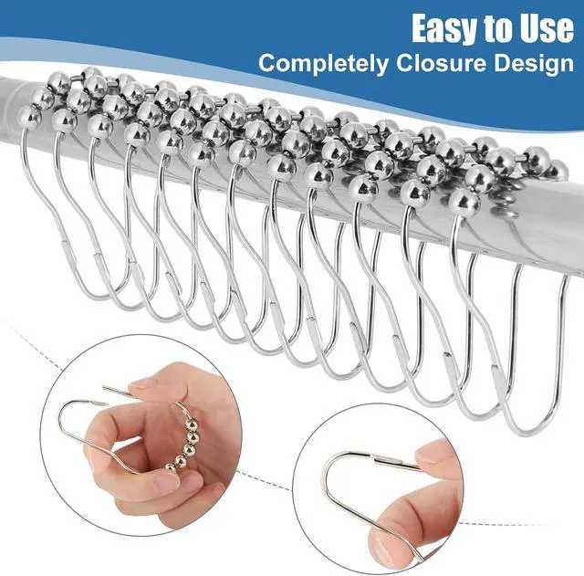 Alt view image 3 of 7 - Shower Curtain Hooks Rings for Bathroom - 12 Pcs Stainless Steel (Silver Pear-Shape)