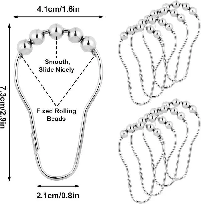 Alt view image 4 of 7 - Shower Curtain Hooks Rings for Bathroom - 12 Pcs Stainless Steel (Silver Pear-Shape)