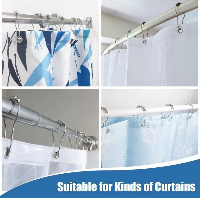 Alt view image 6 of 7 - Shower Curtain Hooks Rings for Bathroom - 12 Pcs Stainless Steel (Silver Pear-Shape)
