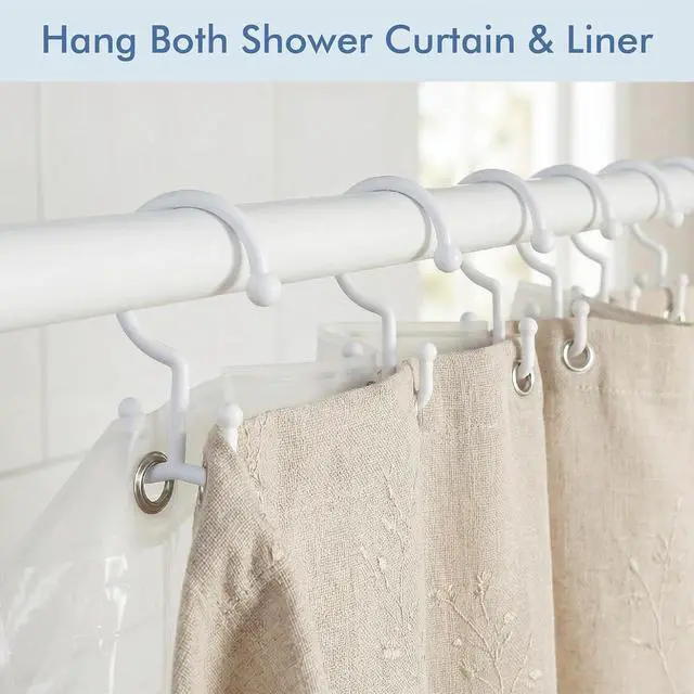 Alt view image 2 of 7 - Bathway White Plastic Double Shower Curtain Hooks, 12 Bathroom Shower Rings