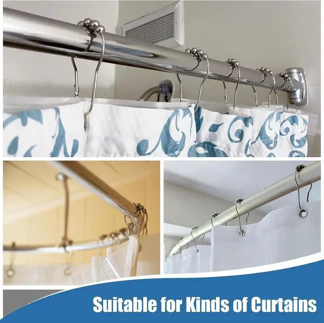 Alt view image 7 of 7 - Shower Curtain Hooks Rings for Bathroom - 12 Pcs Stainless Steel (Silver Pear-Shape)