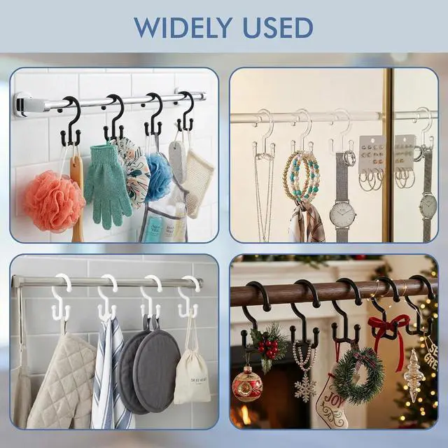 Alt view image 6 of 7 - Bathway White Plastic Double Shower Curtain Hooks, 12 Bathroom Shower Rings