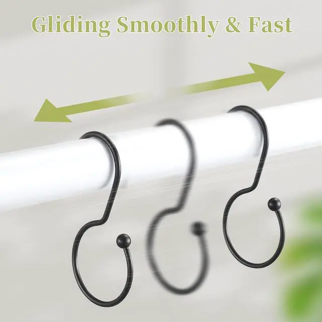 Alt view image 4 of 7 - Goowin Shower Curtain Hooks, Anti-Fall S-Shaped Shower Curtain Ring, Decorative Black Shower Curtain Hooks Rings Rust Proof Shower Rings for Curtain, Shower Hooks for Shower Curtain, 12 Pack, Black