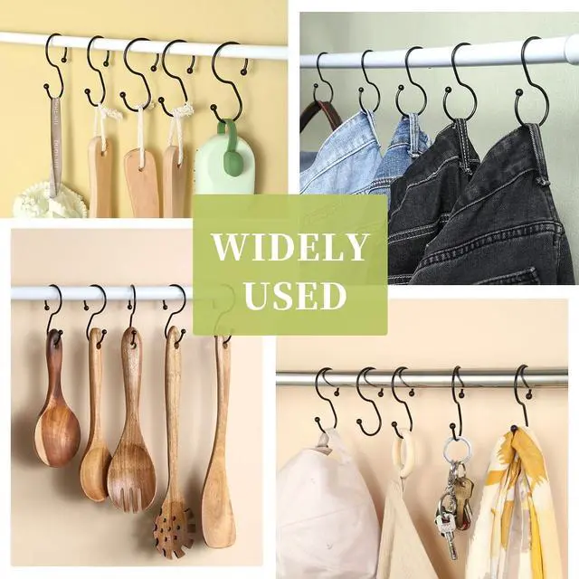 Alt view image 7 of 7 - Goowin Shower Curtain Hooks, Anti-Fall S-Shaped Shower Curtain Ring, Decorative Black Shower Curtain Hooks Rings Rust Proof Shower Rings for Curtain, Shower Hooks for Shower Curtain, 12 Pack, Black