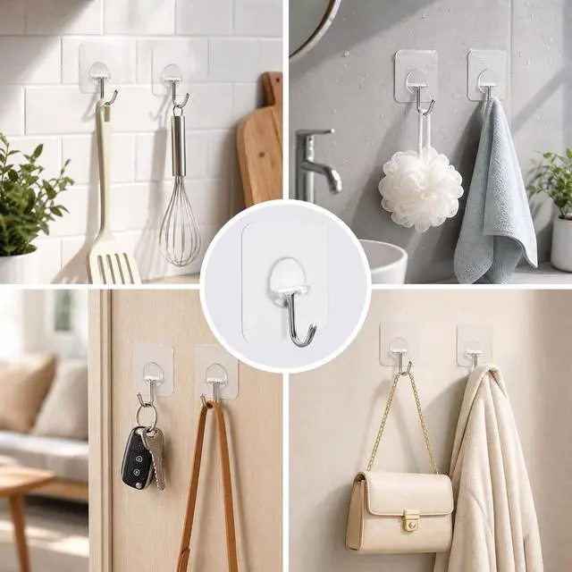 Alt view image 5 of 7 - FOTYRIG Adhesive Hooks Heavy Duty, 15lb(Max) 180 Degree Rotating Wall Sticky Hooks for Hanging Wall Hangers Without Nails Seamless Stick on Bathroom Kitchen Office Outdoors-10 Packs
