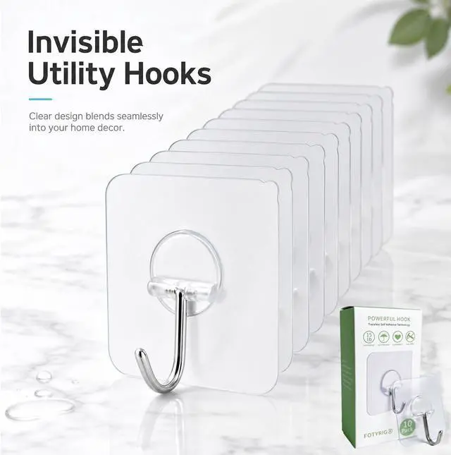 Alt view image 7 of 7 - FOTYRIG Adhesive Hooks Heavy Duty, 15lb(Max) 180 Degree Rotating Wall Sticky Hooks for Hanging Wall Hangers Without Nails Seamless Stick on Bathroom Kitchen Office Outdoors-10 Packs