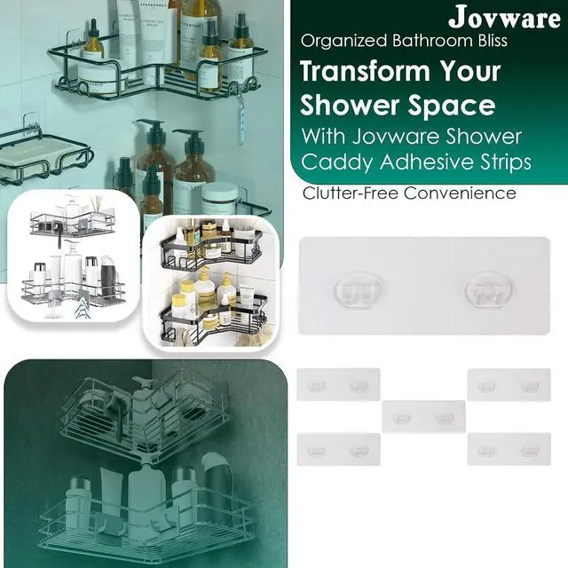 Alt view image 2 of 7 - Shower Caddy Adhesive Replacement Stickers Sticker Shelf Basket Strips Suction Hooks Large Strong Hook (Transparent - 6 Packs)