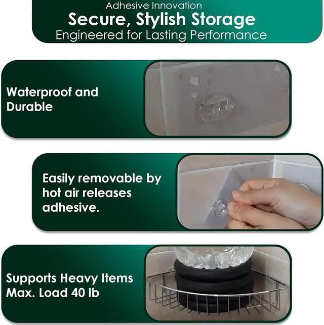 Alt view image 3 of 7 - Shower Caddy Adhesive Replacement Stickers Sticker Shelf Basket Strips Suction Hooks Large Strong Hook (Transparent - 6 Packs)