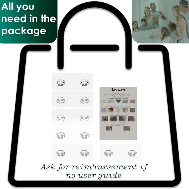 Alt view image 7 of 7 - Shower Caddy Adhesive Replacement Stickers Sticker Shelf Basket Strips Suction Hooks Large Strong Hook (Transparent - 6 Packs)