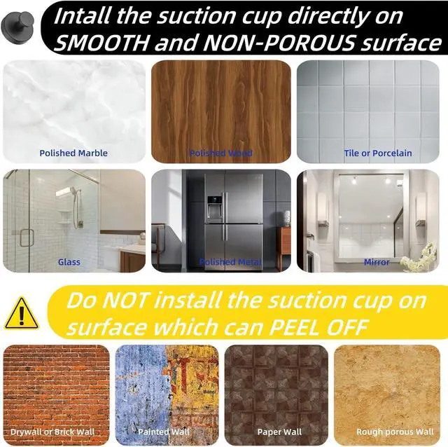 Alt view image 6 of 7 - 15lbs Heavy Duty Suction Cup Hooks, 2 Pack Rustproof Black Suction Cup Hooks for Bathroom, Shower, Kitchen, Front Door Glass Strong Hooks for Towels, Wreaths, Robes, Loofah