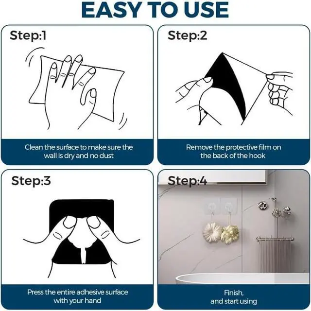 Alt view image 7 of 7 - 24 Pack Adhesive Wall Hooks 33LB Heavy Duty No Drill Clear Sticky Hooks