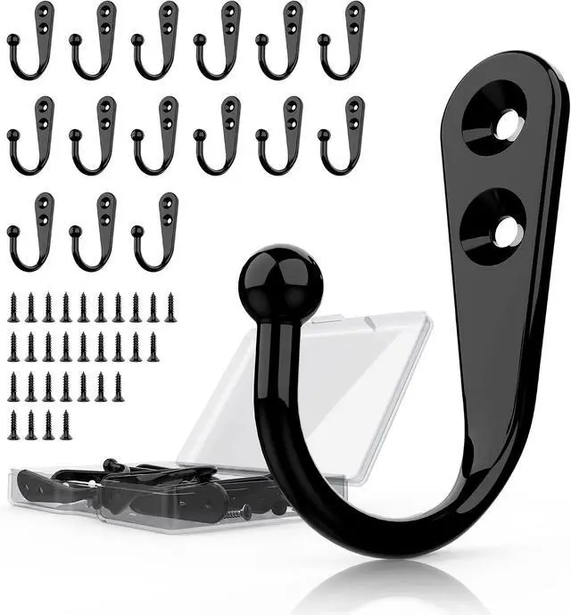Main image of 15-Pack Black Wall Mount Hooks for Hanging Coats & Towels