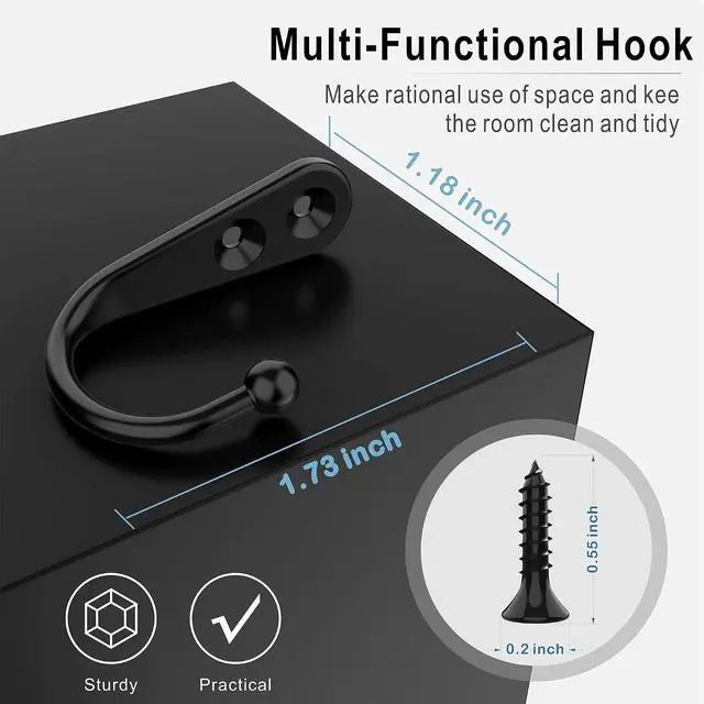 Alt view image 2 of 7 - 15-Pack Black Wall Mount Hooks for Hanging Coats & Towels