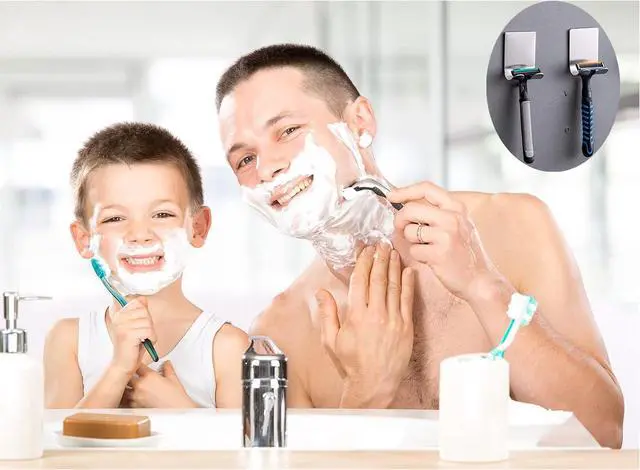 Alt view image 3 of 7 - Razor Holder Shaver Hook Hanger Stand(2 Pack)Self Adhesive Stainless Steel Heavy Duty Utility Storage Hook,Shower Hook for Razor,Bathroom Kitchen Organizer for Plug Robe Towel Loofah Bathrobe Coat