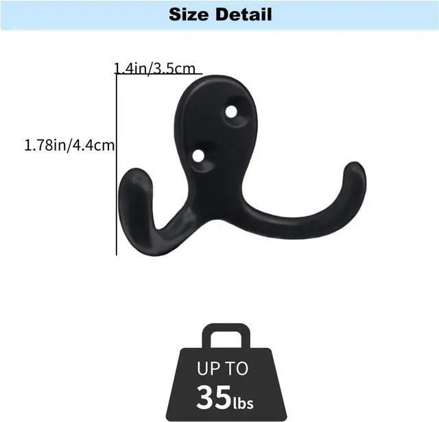 Alt view image 2 of 7 - Kruodop 4 Pack Wall Hooks Wall Mounted Coat Hooks for Hanging Heavy Duty, Black Towel Hooks, Metal Double Coat Hanger with Screws Cup Retro for Coats, Handbags, Towels, Hat