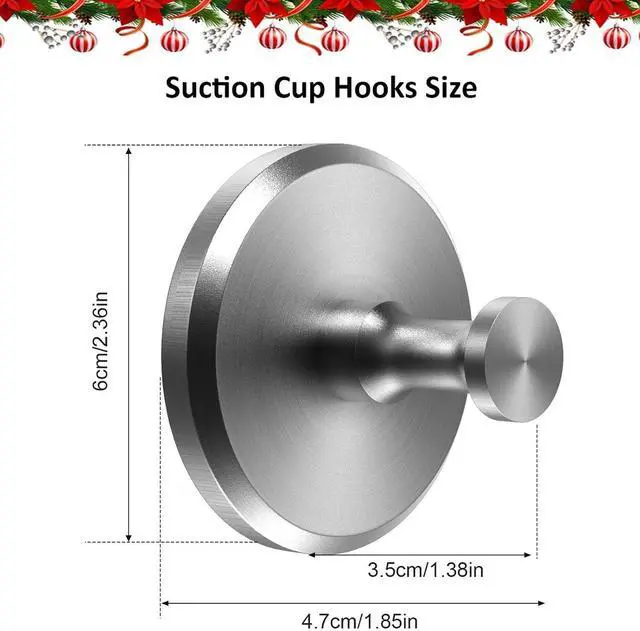 Alt view image 2 of 7 - Suction Cup Hooks for Wreaths,Suction Cup Wreath Hanger,2025 New No Drill Wreath Hanger for Front Door Glass Window Towel Door Bathroom Shower Hooks for Inside Shower,Silver,2PCS