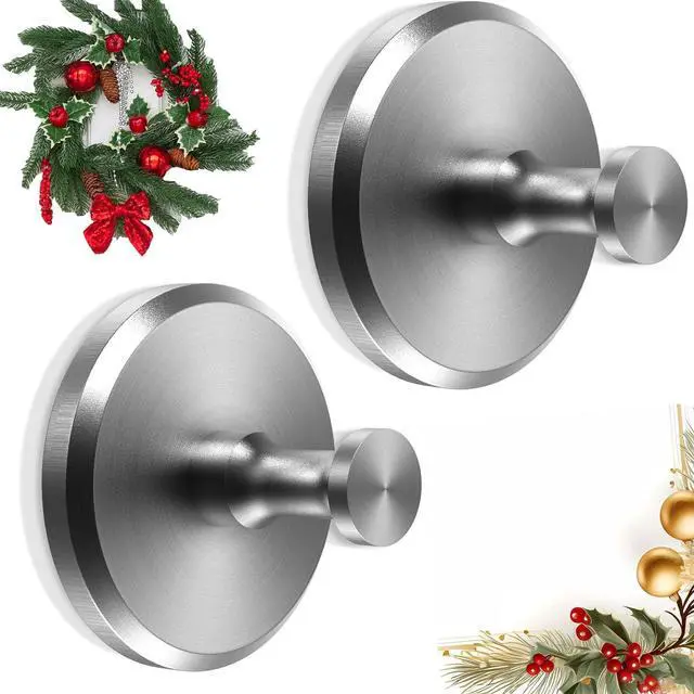 Main image of Suction Cup Hooks for Wreaths,Suction Cup Wreath Hanger,2025 New No Drill Wreath Hanger for Front Door Glass Window Towel Door Bathroom Shower Hooks for Inside Shower,Silver,2PCS