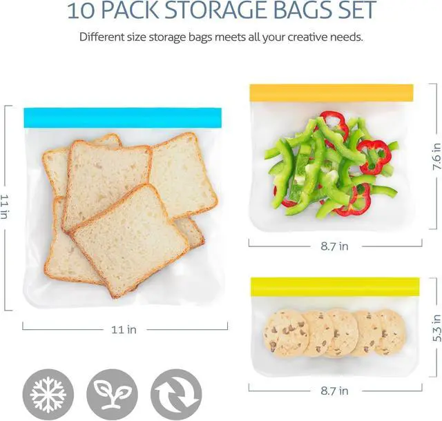 Alt view image 4 of 6 - 10 Pack Reusable Gallon Freezer Bags, Multicolor