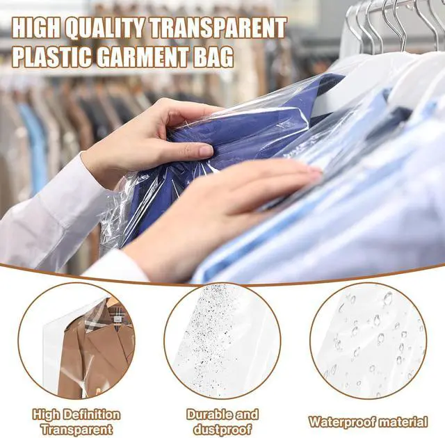 Alt view image 2 of 7 - 20 Clear Plastic Garment Bags for Clothes, Hanging Clothes Storage - Travel Size, 60x90cm