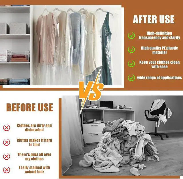 Alt view image 3 of 7 - 20 Clear Plastic Garment Bags for Clothes, Hanging Clothes Storage - Travel Size, 60x90cm