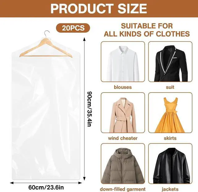 Alt view image 4 of 7 - 20 Clear Plastic Garment Bags for Clothes, Hanging Clothes Storage - Travel Size, 60x90cm