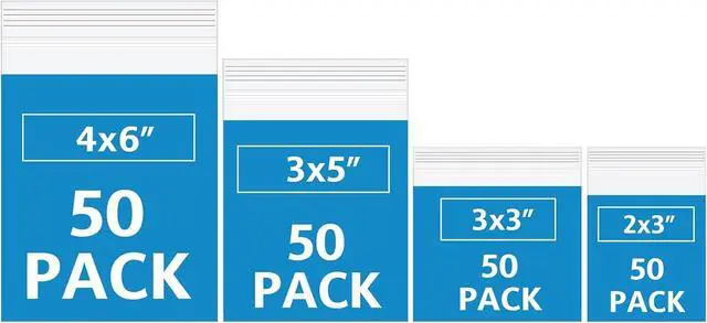 Main image of 200 Pack Small Plastic Bags For Jewelry, Mini Baggies 4 Assorted Sizes. 2x3 3x3 3x5 4x6 Inch 2 Mil Thick Poly Zipper Lock Bags Clear for Jewelry, Bead, Crafts, Small Parts Storage