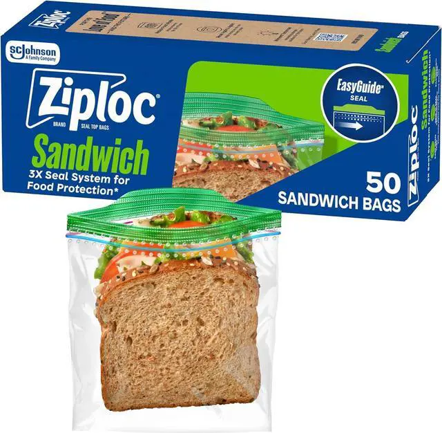 Main image of Ziploc Sandwich and Snack Bags, Easy Open and Close, Plastic Food Storage Bags, 50 Bags Total